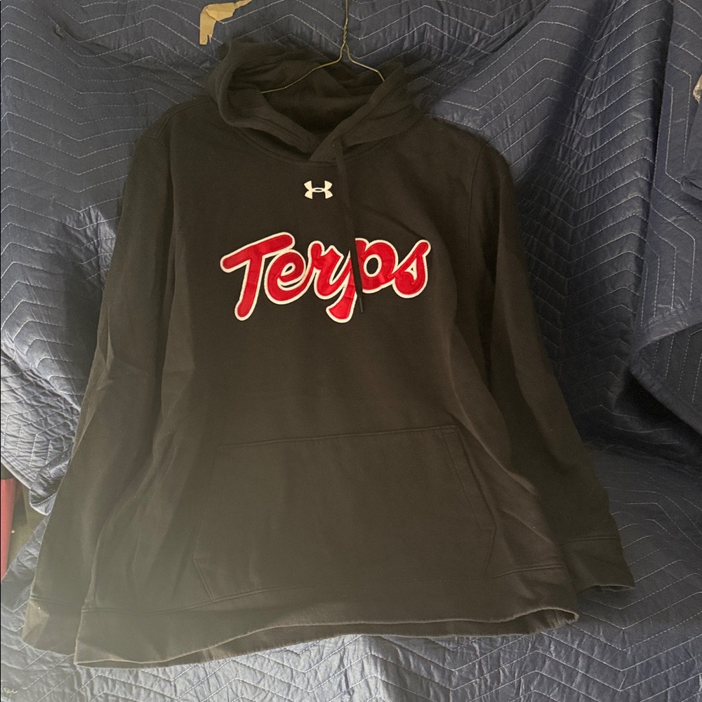 Under Armour Black Hoodie with Red Terps Embroidered Logo